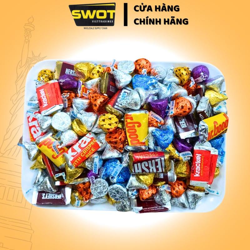 Socola 10 Vị Tổng Hợp Kisses mix & Hershey's Mỹ vị thơm ngon Chocolate milk giấy bạc nguyên chất vị đắng vừa Ăn Vặt không ngọt gắt sôcôla chính hãng Hershey Mỹ Snack Food Thức Ăn - SWOT