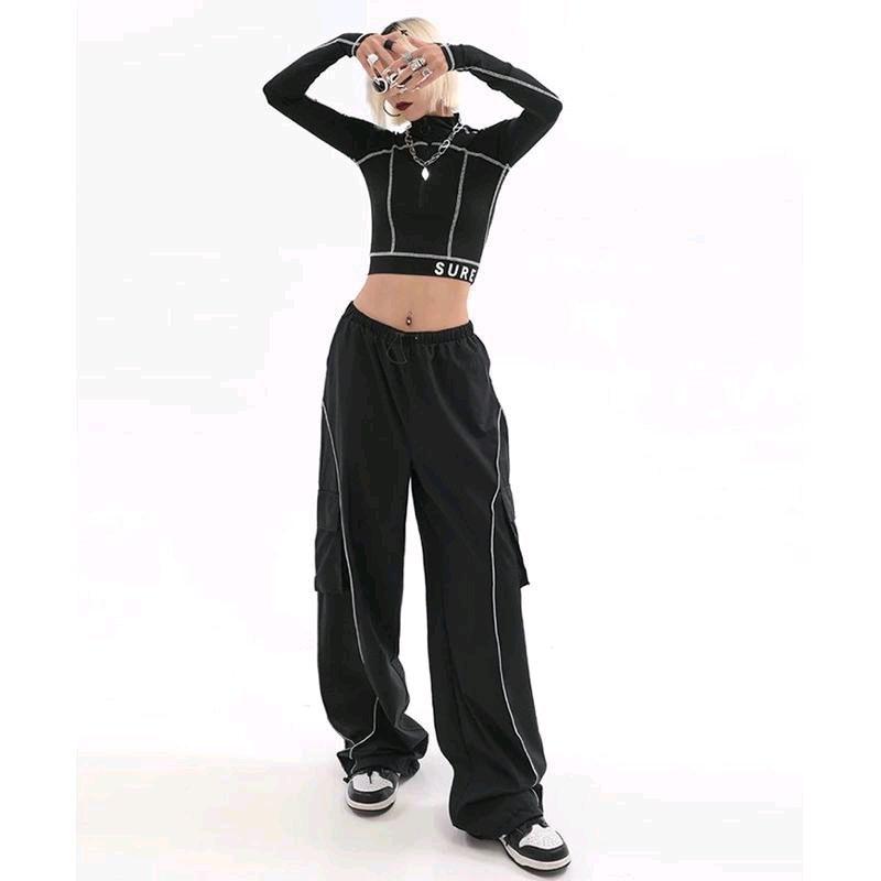 Product Introduction of Unbroken Officiall Y2K BUGGY PANTS CARGO Casual UNISEX Celana Panjang unsex regular wanita loose baggy skena outfit cewe ootd bawahan parasut karet  Hitam Jogger Cewek 18