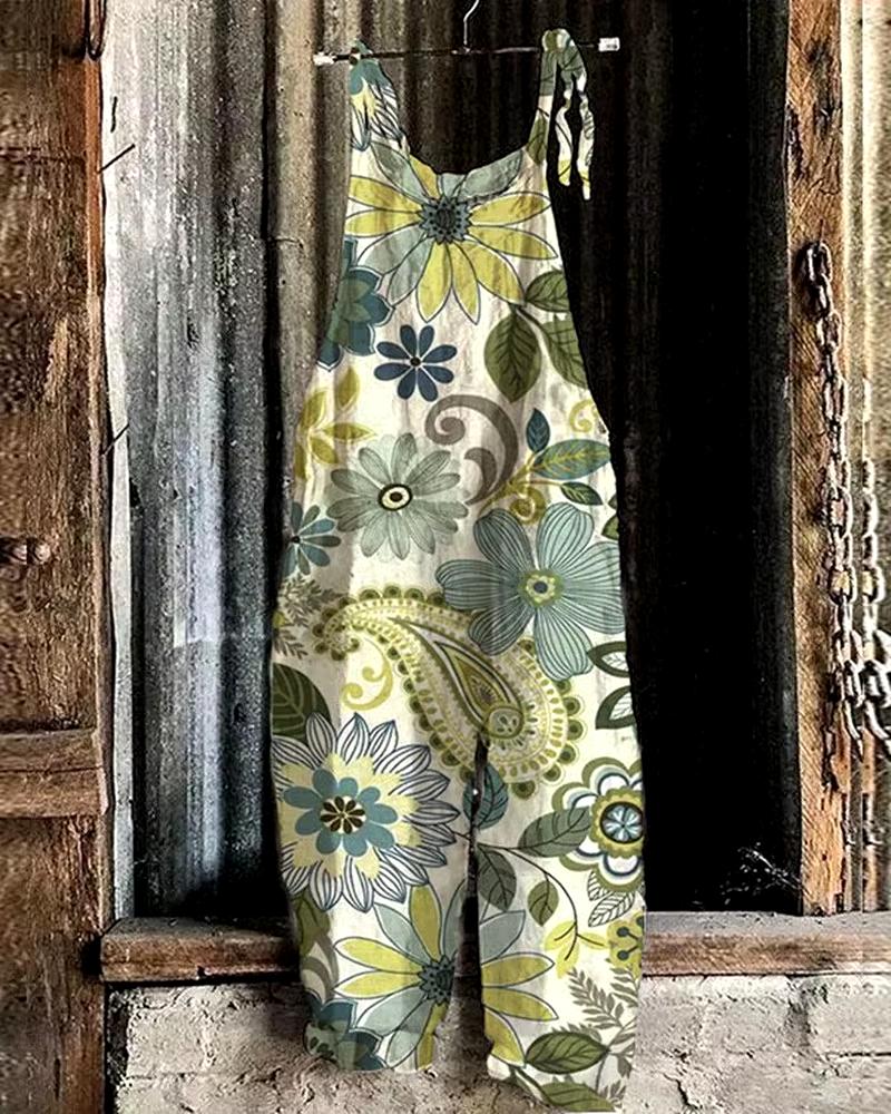 Product Introduction of 2024 new summer women's comfortable bohemian fashion casual jumpsuit 3D printed retro loose jumpsuit 2