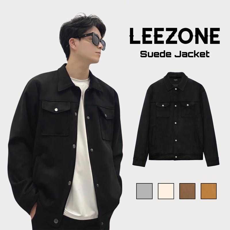 Áo Khoác Da Lộn Nam LeeZone Cao Cấp Dày Đẹp 3 Lớp Cúc Kim Loại Menswear Jacket | Túi ngực Cúc bấm 5 màu