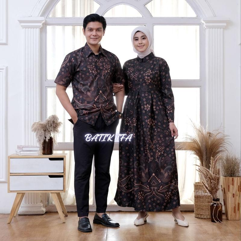 Baju Batik Couple Modern - Sarimbit Batik Kekinian -  Pasangan Gamis dan Kemeja Lengan Pendek 2