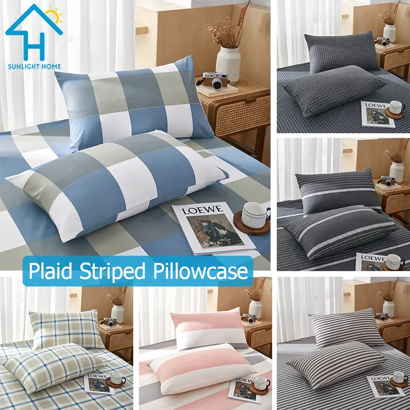 SUNLIGHT HOME Plaid Striped Pillowcase,Breathable Pillow Case,Comfortable Pillow Cover