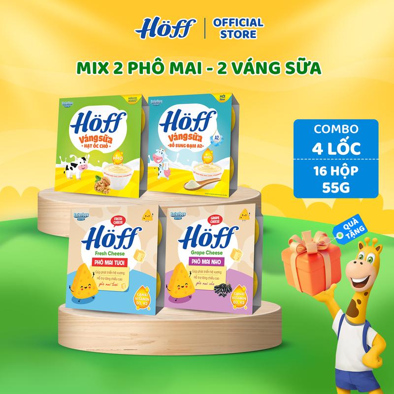 Combo 4 lốc mix phô mai tươi và váng sữa Hoff cho bé 4 lốc - 16 hộp 55g