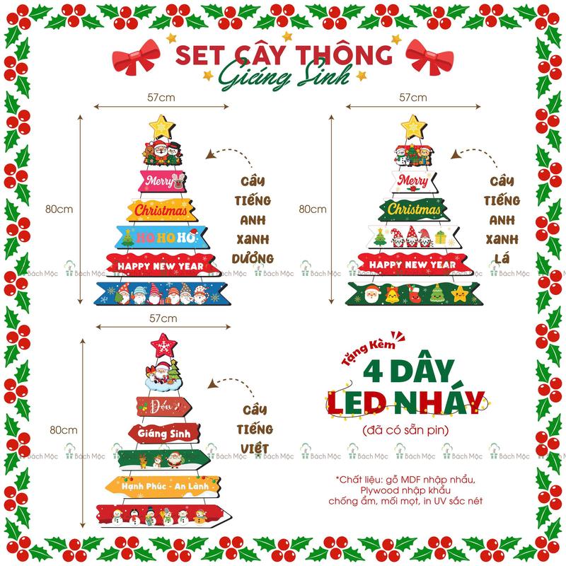   TOP ĐẦU GIÁNG SINH 2025  Cây thông Noel Gỗ lắp ghép trang trí Giáng Sinh xinh lung linh tặng kèm đèn led nháy 
