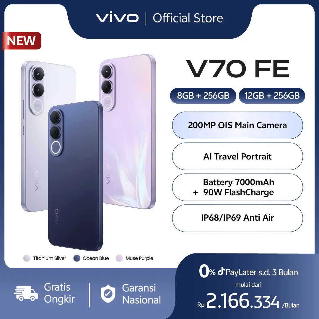 [NEW LAUNCH] vivo V70FE 5G 200MP OIS Main Camera, AI Travel Portrait, 7000mAH + 90W FlashCharge, IP68+IP69 Water Resistance, OriginOS 6.0