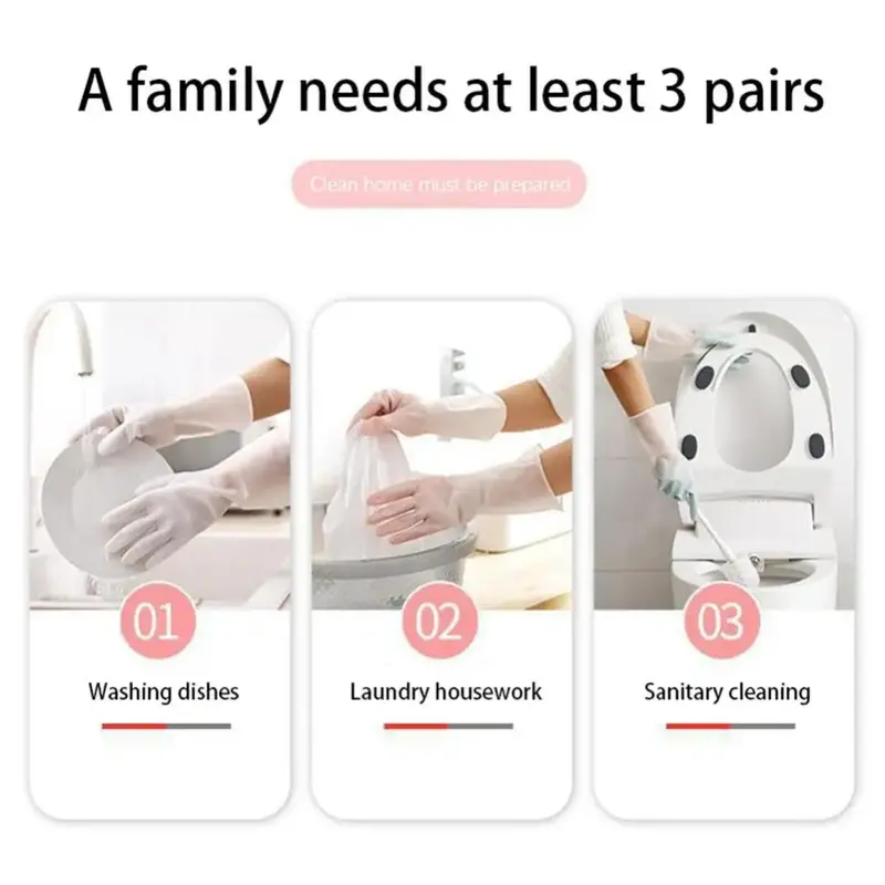 Găng tay làm sạch gia đình, chất liệu PVC mới, chống trượt, chống mài mòn, thích hợp cho nhà bếp và rửa chén, bền, găng tay cao su không thấm nước 5