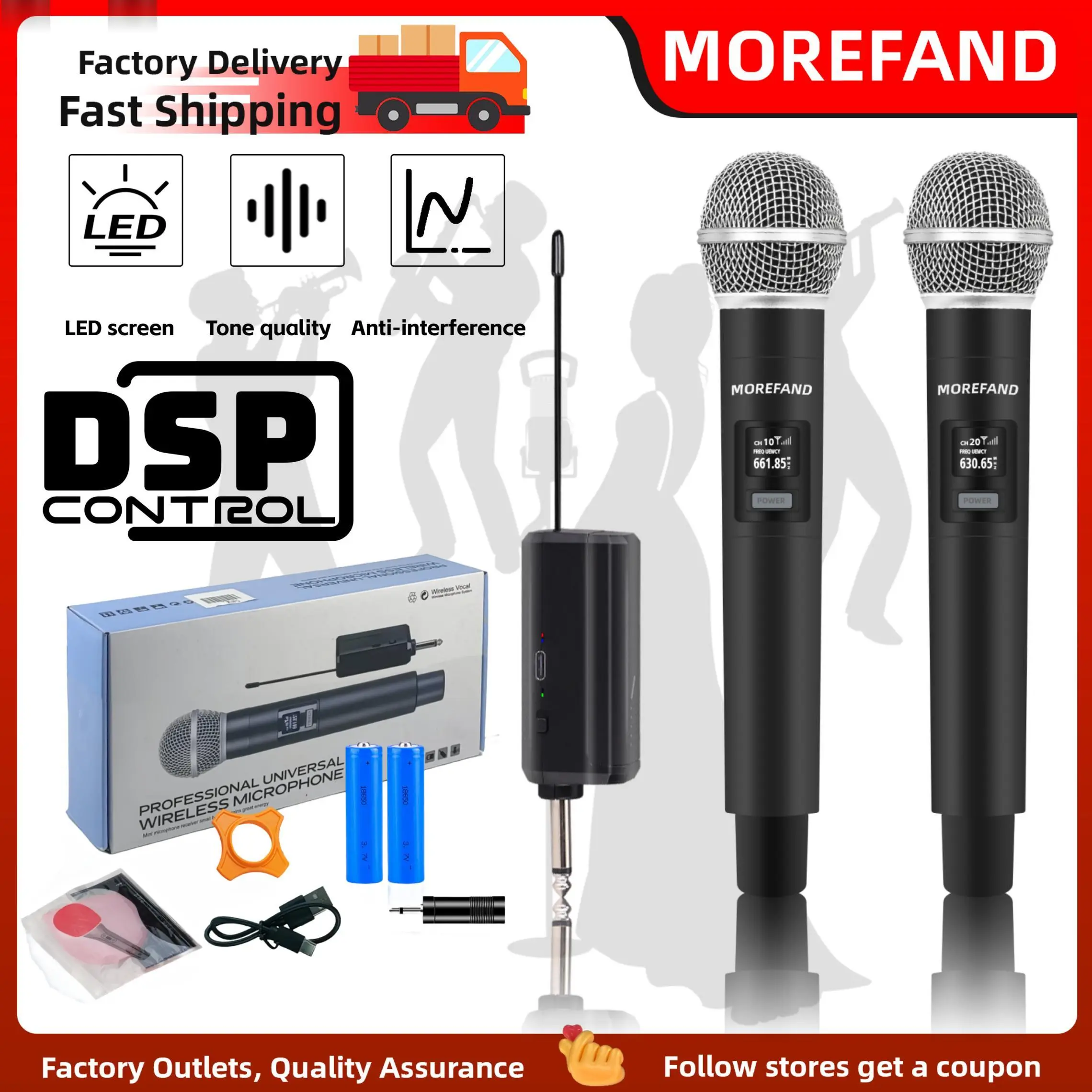 58V1/58V2 wireless microphone nirkabel isi ulang mikrofon genggam penyebaran UHF Pasang dan mainkan Peralatan Bernyanyi Peralatan Audio Hiburan Rumah