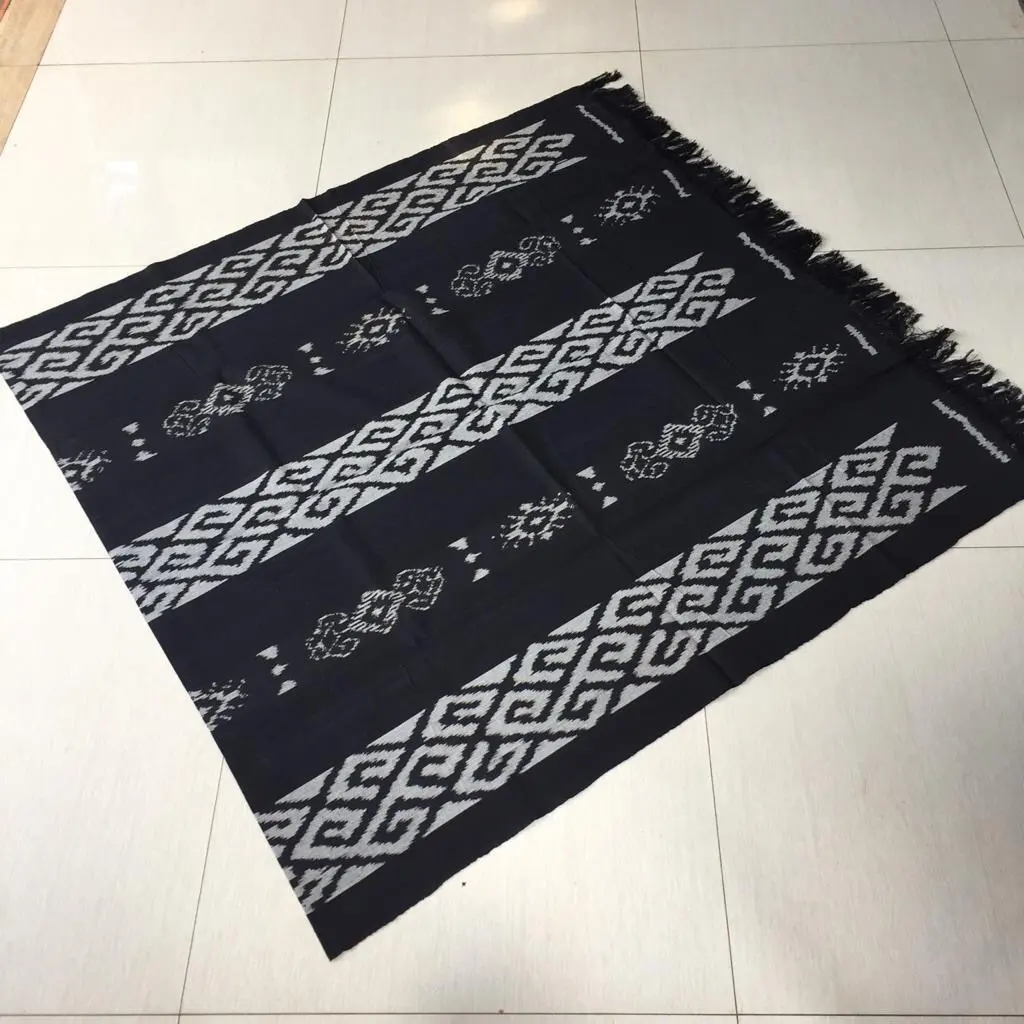 Kain Tenun Blangket Katun Bahan Baju Tenun Halusan Etnik Tanpa Mesin Warna Dasar Hitam