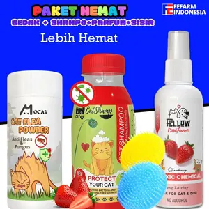 Shampoo Parfum Bedak & Sisir dalam Satu Paket Bikin Kucing Makin Wangi Anti Kutu dan Rapi untuk Perawatan Maksimal Fefarm