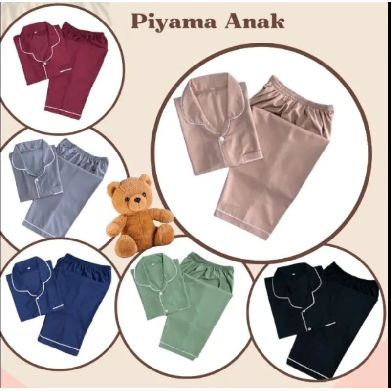 Setelan Piyama Anak Lengan Panjang | Laki-Laki&Perempuan | Umur 7-14 Tahun | Piyama Kids | Baju Tidur Katun