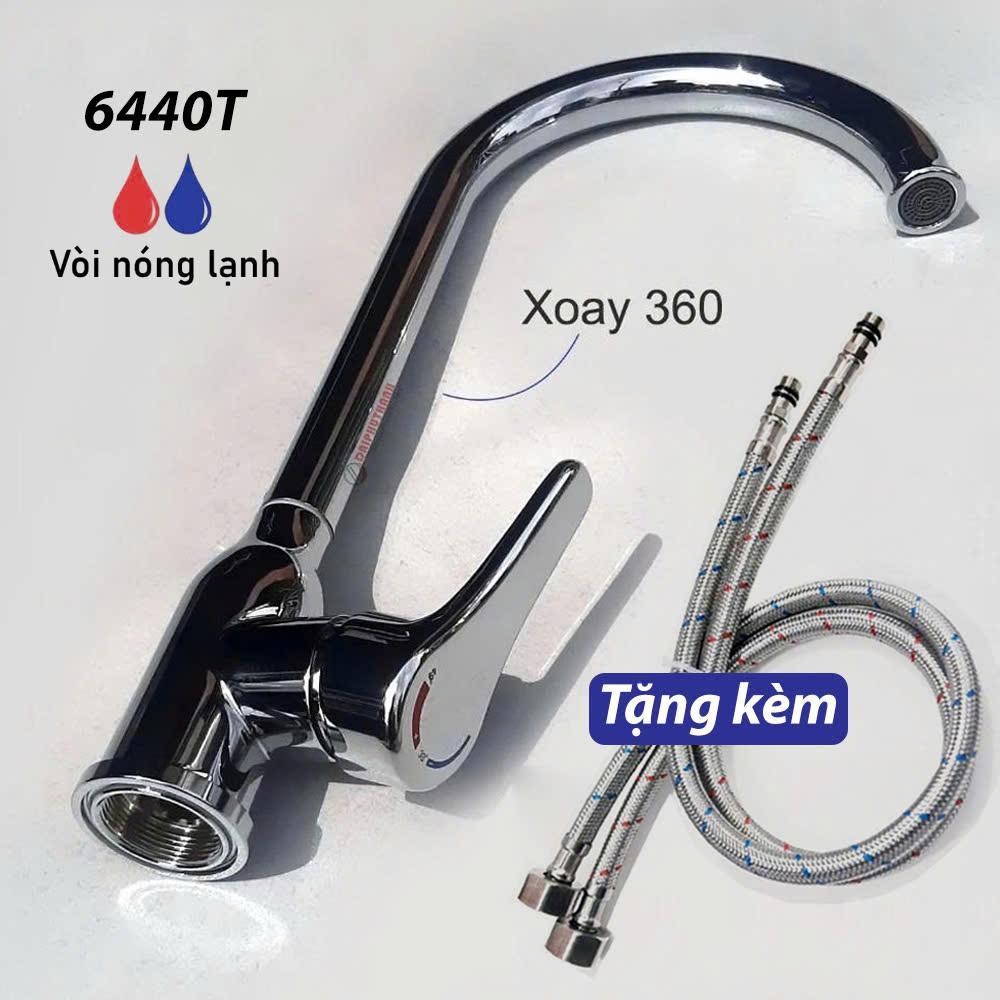 Vòi Bếp Vòi Rửa Chén Bát Nóng Lạnh Inox Phủ Crome Nhiều Mẫu - Thân vòi xoay 360 độ, tặng cặp dây cấp nóng lạnh