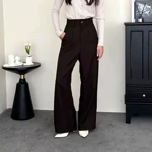 Joy Pants - Celana Highwaist Trousers Wide Leg - Celana Kantor Formal Wanita - Celana Kulot Highwaist Panjang Casual Kerja Loose Hitam Kancing