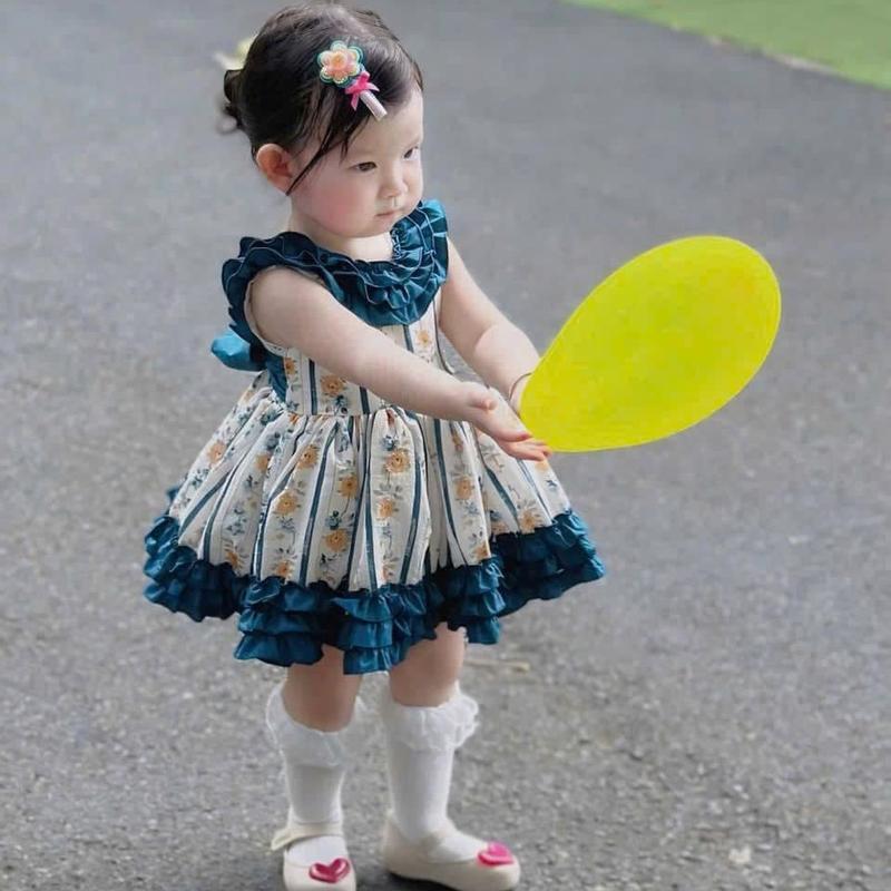 Váy Hoạ Tiết Phối Bèo Xinh Xắn Cho Bé Kèm Quần Nhiều Màu Đen Xanh Hồng Đỏ Size 4-15kg Vải Thô Mềm #vaytutu #đầmcôngchúa