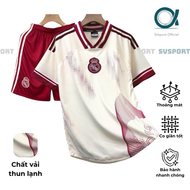 Bộ quần áo bóng đá, đồ đá banh REAL V1 LOGO thêu - Vải thun lạnh cao cấp