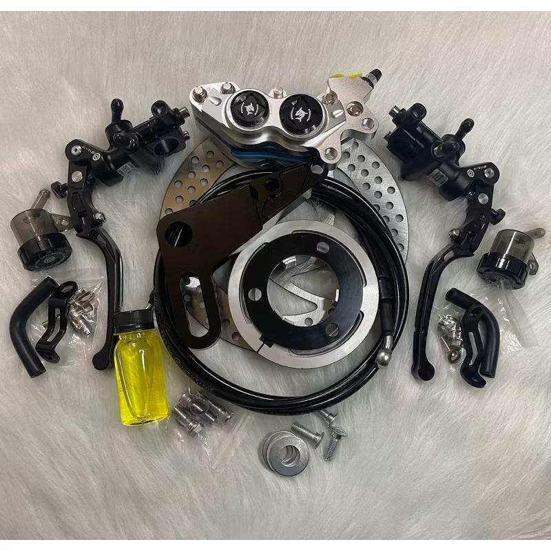 Combo phanh sau Heo 4 pis CNC Cá Mập Folamdo gắn xe điện kèm tay phanh Dobrembz bình dầu rời siêu nét phụ kiện xe điện