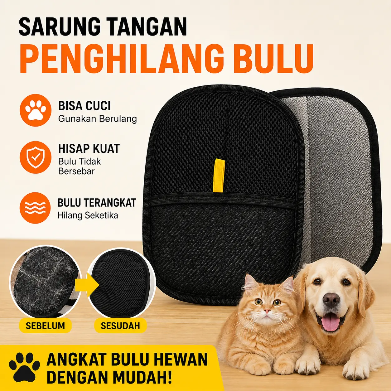 【COD】Sarung Tangan Penghilang Bulu Kucing & Anjing | Pembersih Bulu Sofa, Kasur dan Pakaian | Elektrostatis Dua Arah Bisa Dicuci Ulang
