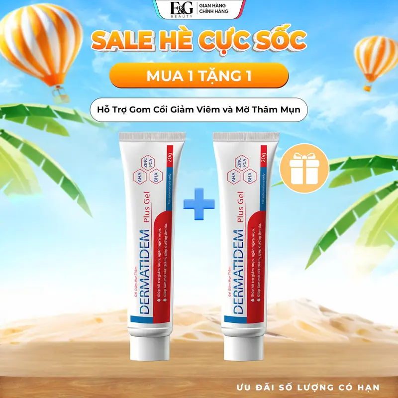 [MUA 1 TẶNG 1] Gel Chấm Mụn Dermatidem Plus 20g Hỗ Trợ Giảm Mụn Mờ Thâm Skincare Chăm Sóc Da Mụn Giúp Gom Còi Mụn Giảm Viêm 0