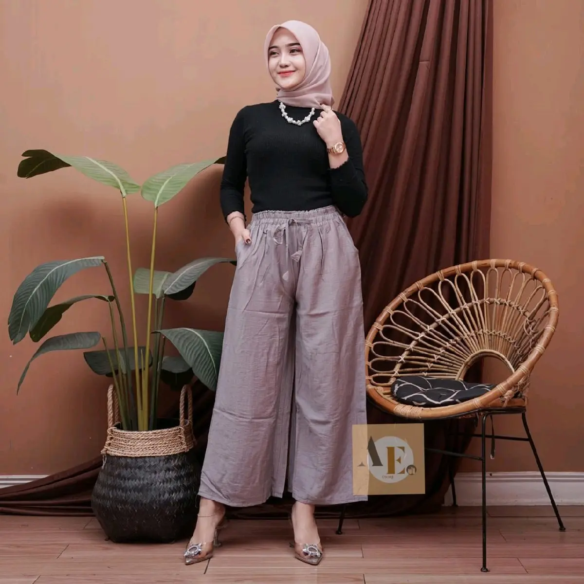 Celana Kulot Mega Jumbo Polo Linen Premium Tali Aktif Full Karet Saku Kanan Kiri Kekinian Look Korean Style celanakulot