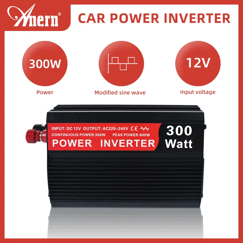 Biến tần ô tô Anern IPS-300E, Công suất 300W, 12V đến 220V / 240V AC + 4,8V DC, Cung cấp năng lượng sóng điều chỉnh, Bộ chuyển đổi sạc Cầm Tay Bảo vệ quá tải, Bảo vệ điện áp thấp