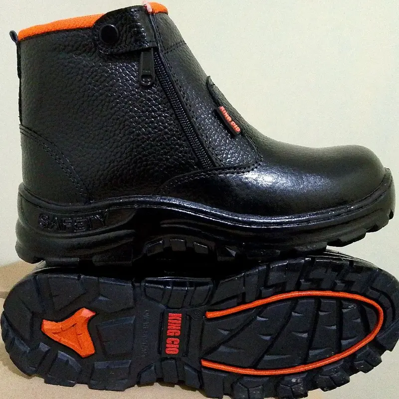 KINGCIO Sepatu Safety resleting kerja / proyek Pria Kulit Asli Ujung Besi Sol Karet Anti Licin Cocok untuk Pabrik & industri Size 38-43 - Shoes Hitam 2