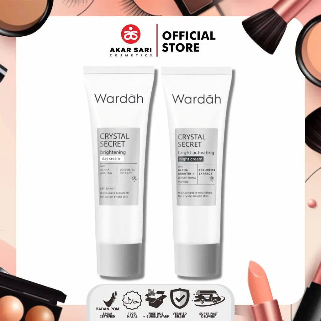 WARDAH CRYSTAL SECRET BRIGHTENING DAY CREAM | NIGHT CREAM - 9 ml | 15 ml