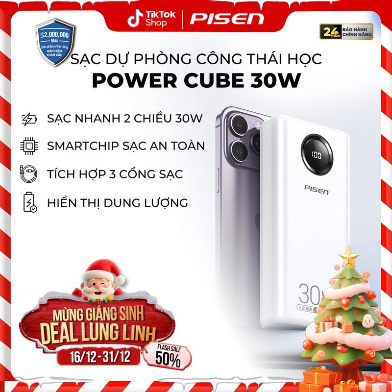   PISEN  Sạc Dự Phòng Sạc Nhanh 30W 20000mAh Sạc Nhanh 2 Chiều Màn LED Hiển Thị Dung Lượng | Tương Thích iPhone & Android | PISEN QUICK Power Cube 30W 20000mAh | TS-D337 | Bảo Hành 18 Tháng  PCARE + 6 Tháng  | Bảo Hiểm 2 Triệu Đô 