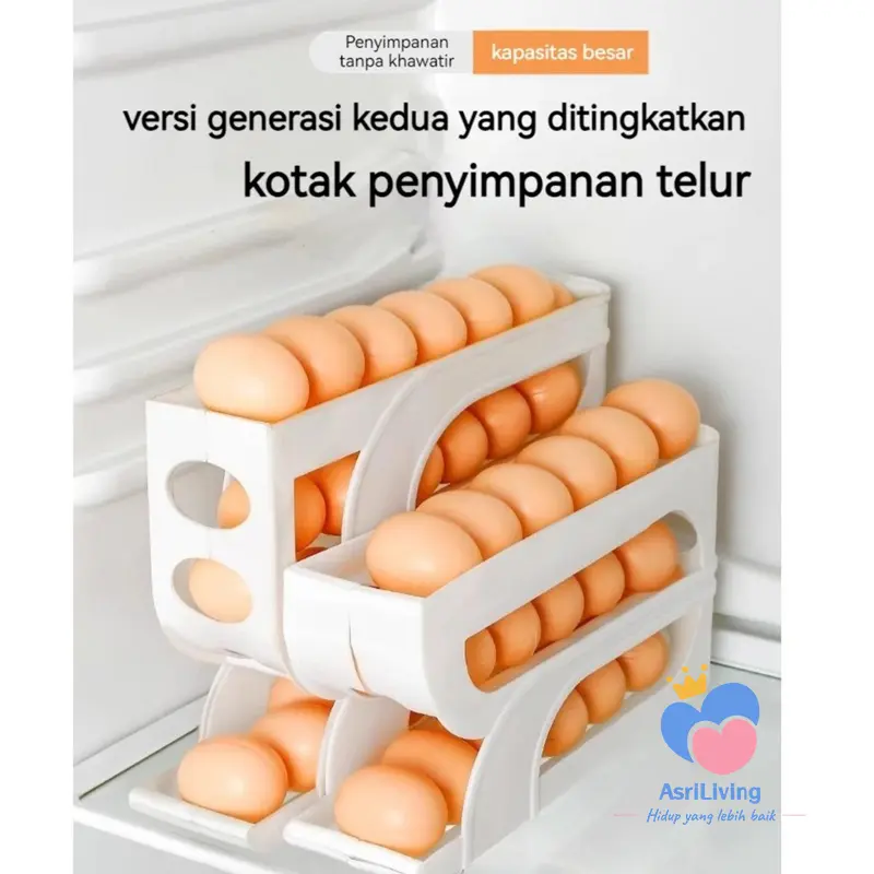 NusaLiving Rak Tempat Telur Ayam Kulkas 4 Tingkat Bergulir Otomatis Kotak Penyimpanan Telur Rak Telor Susun Egg Box