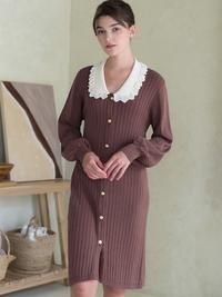 Gambar ONYCHA - Lace-Knit Collared Rib-Knit Dress In Dark Mauve - All Size dari Onycha Kota Bandung 1 Tokopedia