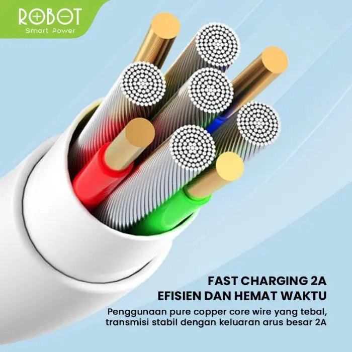 KABEL DATA MICRO ROBOT RBM100S (1TOPLES isi 15 PCS/ISI 20 PCS) KABEL DATA MICRO 100CM 2A TERMURAH DAN TERLARIS SE NUSANTARA Lentur Panjang PUTIH BIRU  Hijau Hitam 4
