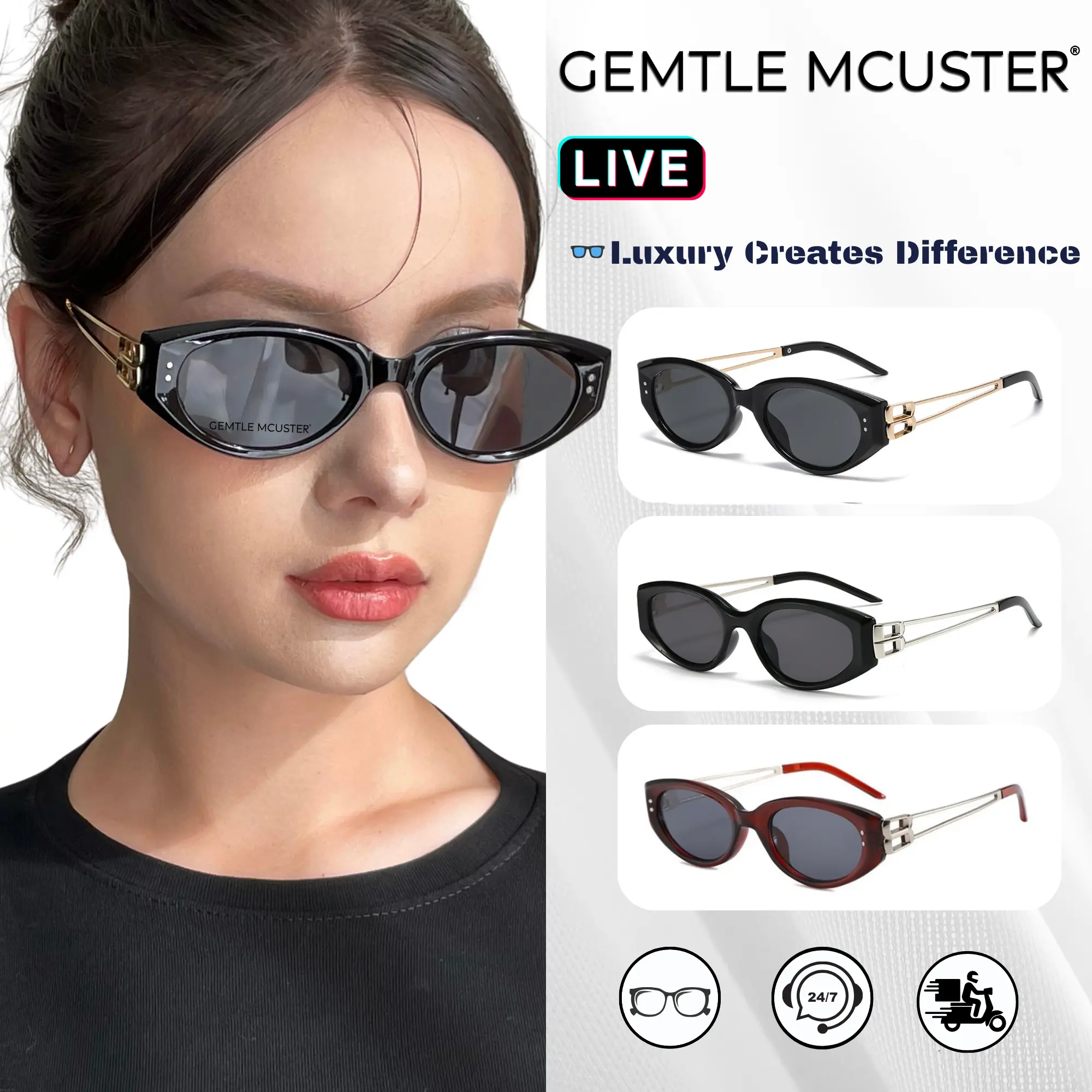 【GEMTLE MCUSTER】Kính Râm Nữ Cao Cấp Phong Cách Đường Phố Người Nổi Tiếng Chống Tia UV400 Dành Cho Nam Nữ Mùa Hè 2026 Model 2498