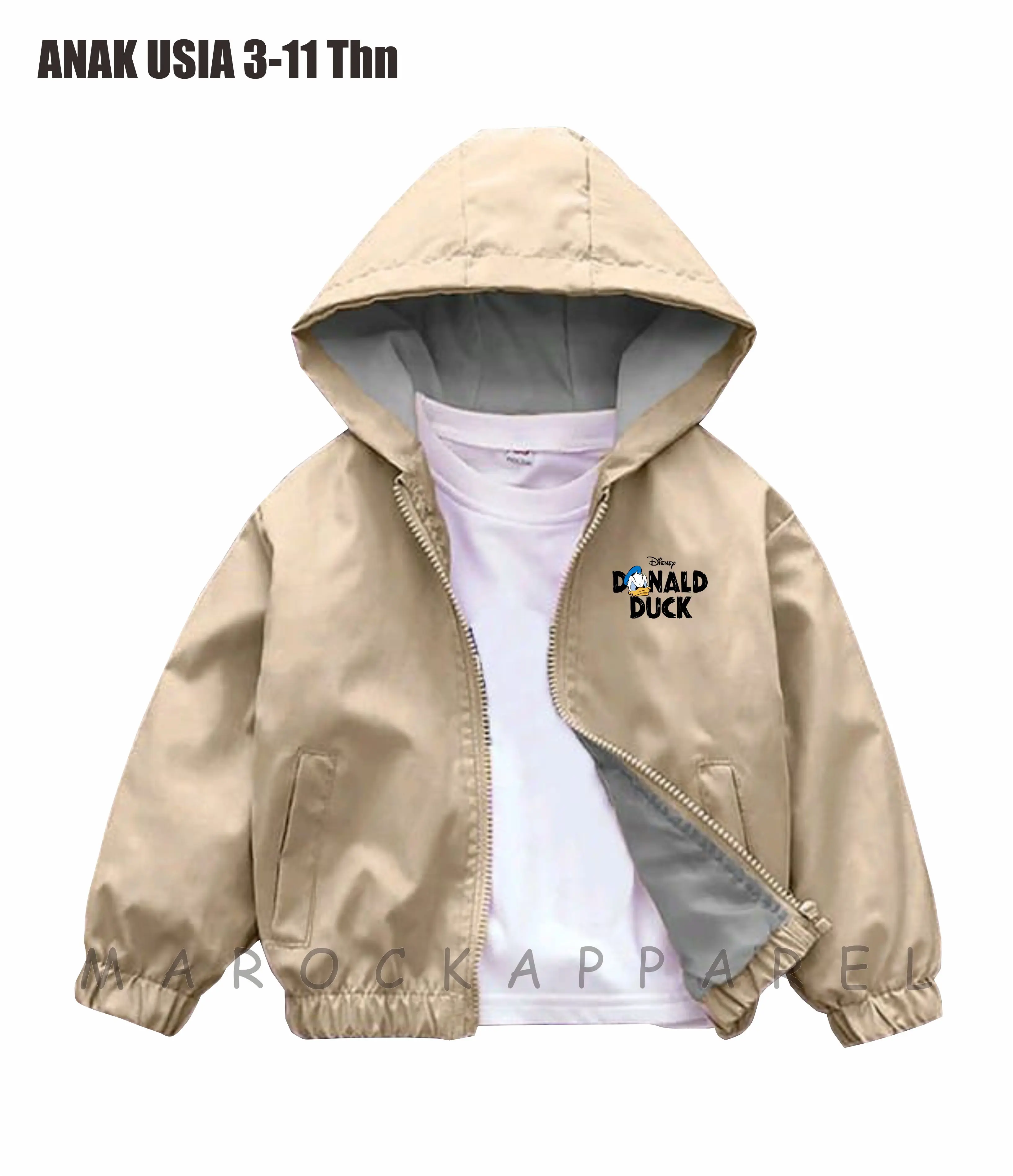 Jaket Parasut Anak Laki-Laki Perempuan Usia 3-11 Thn Motif Sablon DONAL DUCK Bahan Parasut Premium Size S-XXL