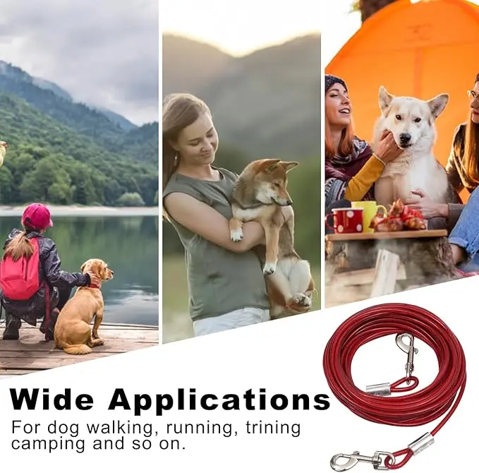 Cáp Buộc Chó, Dài 3m, Cho Chó, Sử Dụng Ngoài Trời, Dây Buộc & Dây Xích Chó, Dây Buộc Chạy Chó Bền, Thích Hợp Cho Các Hoạt Động Ngoài Trời, Sân Và Cắm Trại, 1 Chiếc 2