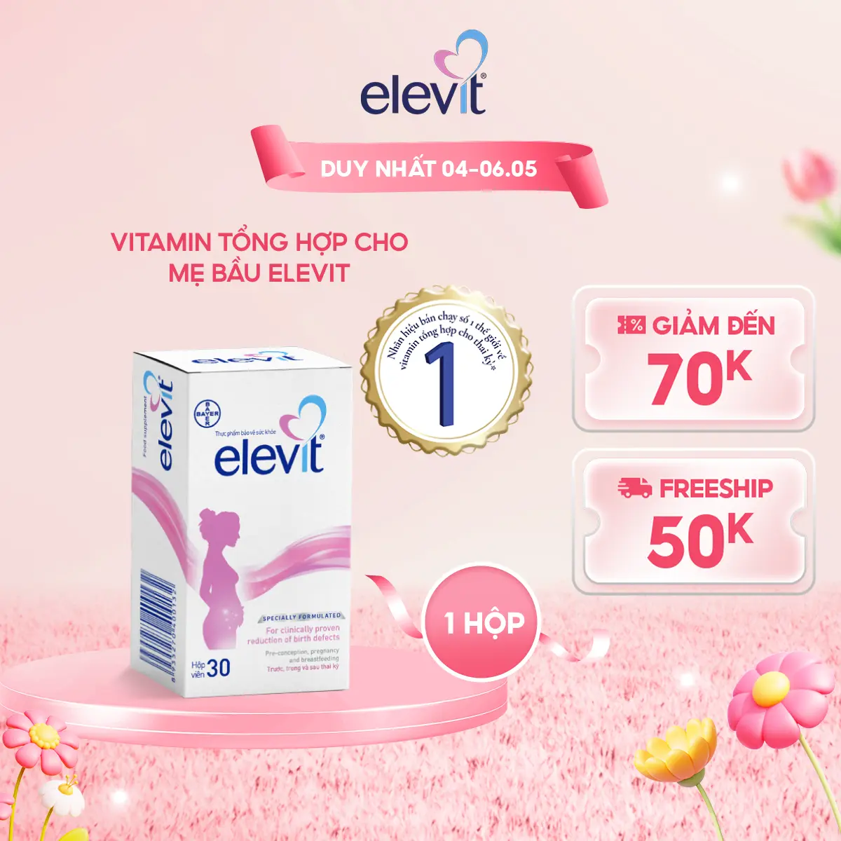 Vitamin Bầu Tổng Hợp ELEVIT Bổ Sung Vitamin và Khoáng Chất Cho Phụ Nữ Mang Thai và Sau Sinh Hộp 30 Viên