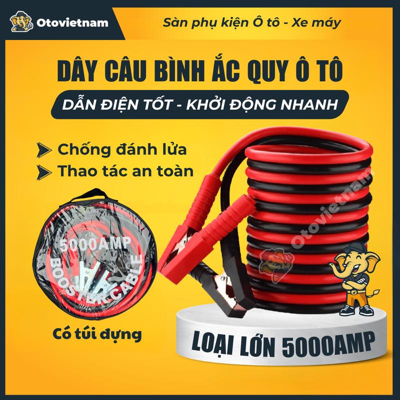  Dây câu bình ắc quy ô tô LOẠI LỚN chịu tải 5000A cuộn dài 4m nặng 2,5kg lõi đồng nguyên chất tiết diện lớn truyền dẫn điện tốt có túi đựng 