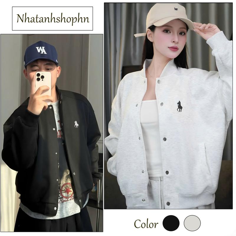 Áo Khoác BoomBer Họa Tiết Thêu Ngựa Cúc Đồng Chất Nỉ 2 Da Dày Dặn Mềm Mịn Áo Khoác Nam Nữ UniSex