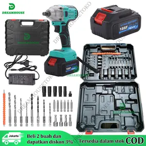 Impact wrench Cordless 288V 2 baterai mesin impact buka baut bor impact baterai inpek pembuka baut Cordless Electric Wrench Rechargeable Torsi besar Mesin Bor