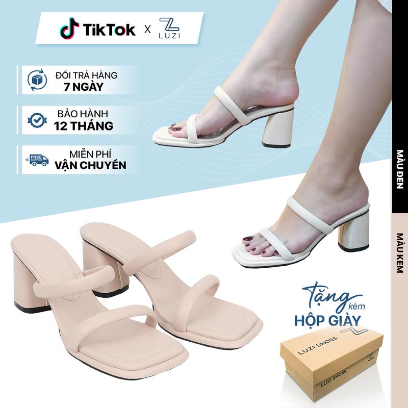  Giày cao gót nữ Luzi gót trụ đế vuông cao 7p Guốc hở mũi vuông 2 quai ngang chất da simili êm chân m116 