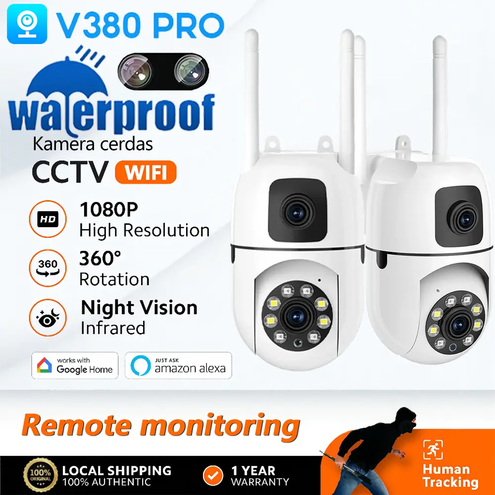 Dual Lens V380 Pro CCTV Camera 8MP+8MP 1080p No Wifi Network Connect to Mobile Phone Outdoor Waterproof Two-Way Voice Call Night Mode