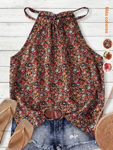 Camisa/camiseta casual y elegante para mujer con estampado floral, cuello halter y cordón ajustable; ideal para el trabajo o la oficina, cómoda y estilosa para uso diario.