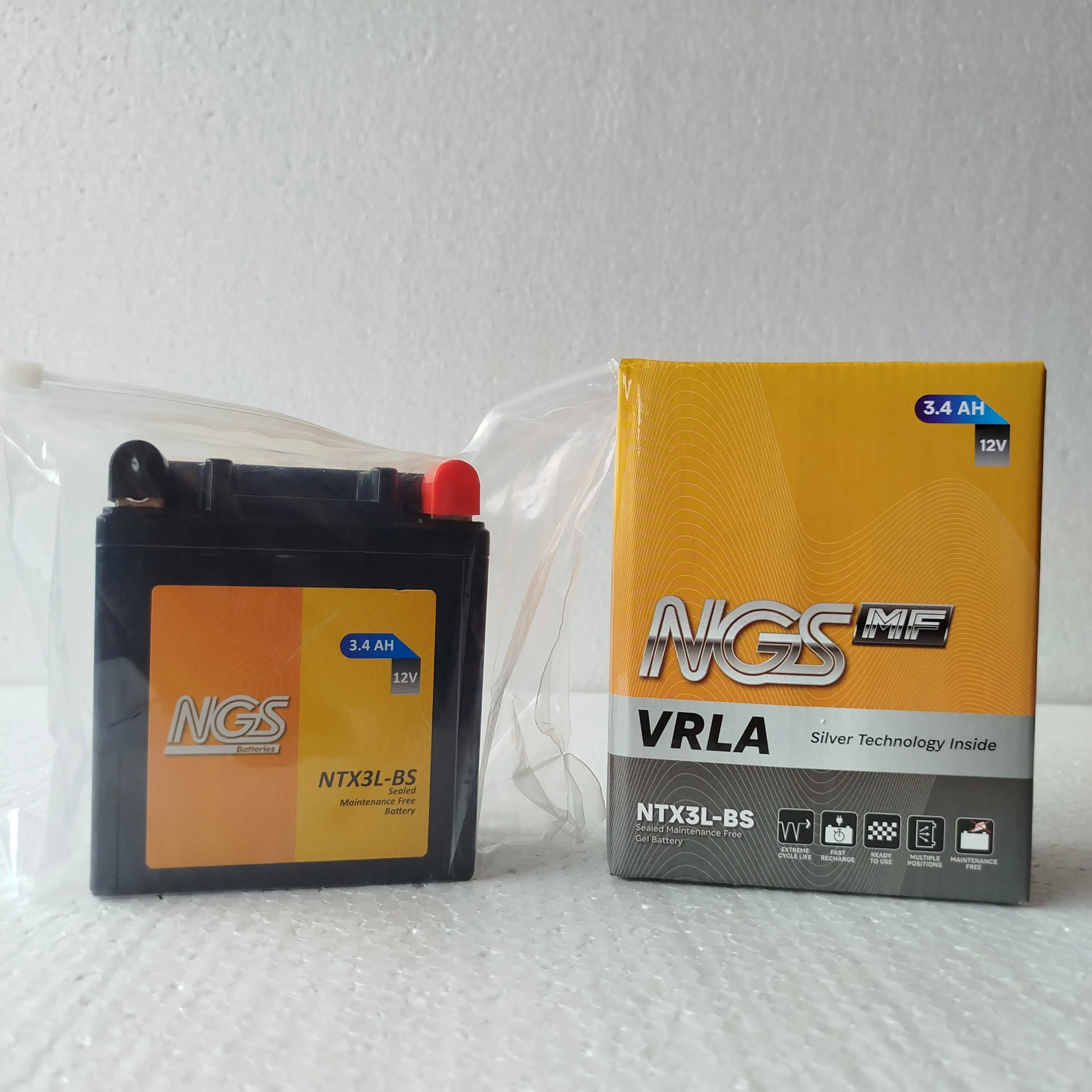 ORIGINAL Aki MOTOR RX-KING 12VOLT 3,4 Ampere Aki KERING GEL GM3-3B / NTX3L-BS / MTX3L /   NINJA R 150 NINJA SS SATRIA S AKI GEL NGS SILVER TEKNOLOGI free karet aki Motorcycle Baut Aksesoris Motorcycle