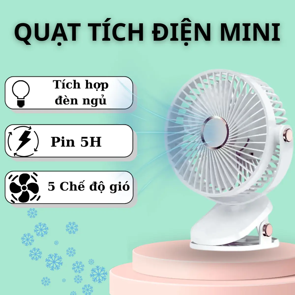 Quạt mini, quạt kẹp bàn sạc tích điện 3 tốc độ gió sạc pin usb tiện dụng xoay 720 độ, hoạt động êm ái Phụ Kiện