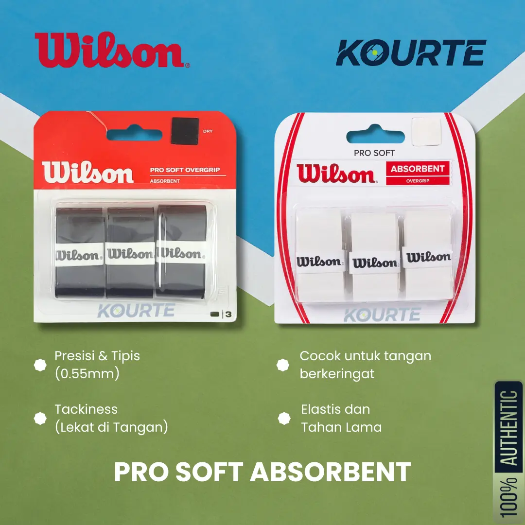Wilson Pro Soft Absorbent Overgrip Tennis Racket | Grip Raket Tenis Padel Pickleball Badminton Bulutangkis Golf Fishing Pancing - 3 Pack