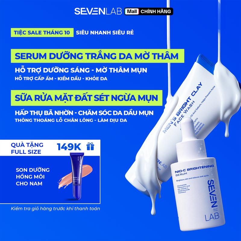 Combo Serum Dưỡng Trắng Da Nio-C 30ml Và Sữa Rửa Mặt Ngừa Mụn 100g SEVENLAB - Hỗ Trợ Sáng Da, Mờ Thâm Cho Nam Giới - Hỗ Trợ Kiểm Soát Dầu, Ngừa Mụn - Chăm Sóc Da