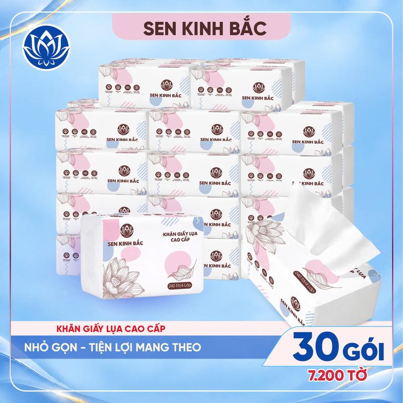 [ THÙNG 30 GÓI ] Giấy Rút Để Bàn Sen Kinh Bắc, Loại 240 Tờ 60 Lần Rút- Giấy 4 lớp dày dai, Giấy lụa thùng tiện lợi, khăn giấy làm từ bột gỗ tự nhiên không bụi mủn.