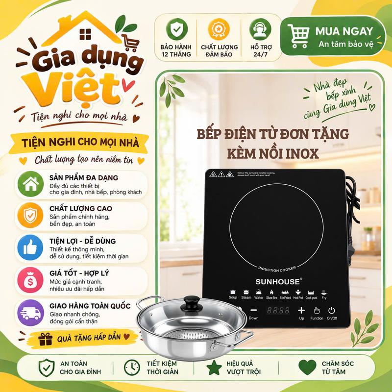 Bếp Điện Từ Nút Cảm Ứng Mặt Kính Chịu Lực