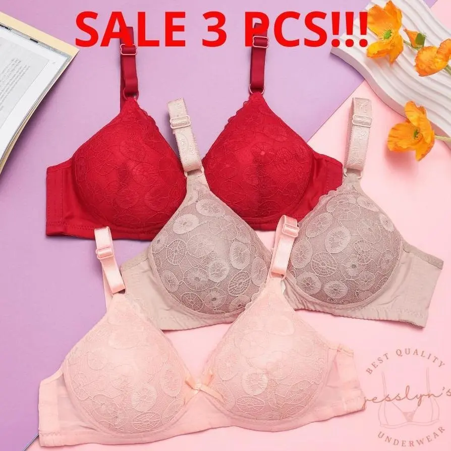 ( 3 PCS  ) Bra Soft Brokat Mix Motif Jesslyns Cup B Tanpa Kawat 047