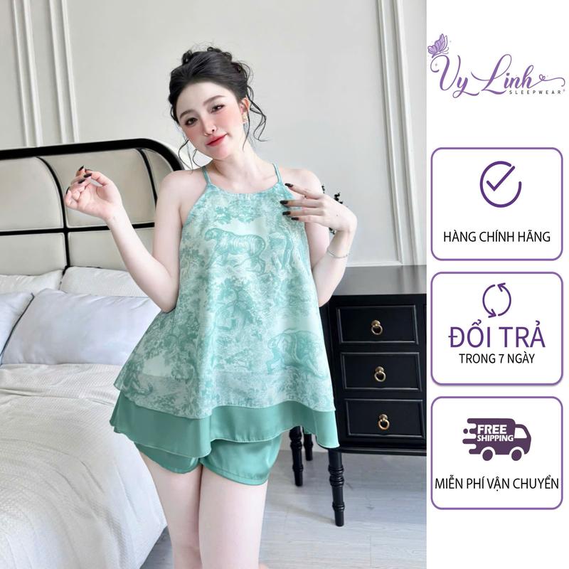 Bộ Đồ Yếm Ngủ Dành Cho Nữ Hoạ Tiết Rừng Cây Chất Liệu Voan Tơ Mềm Mát 957-2