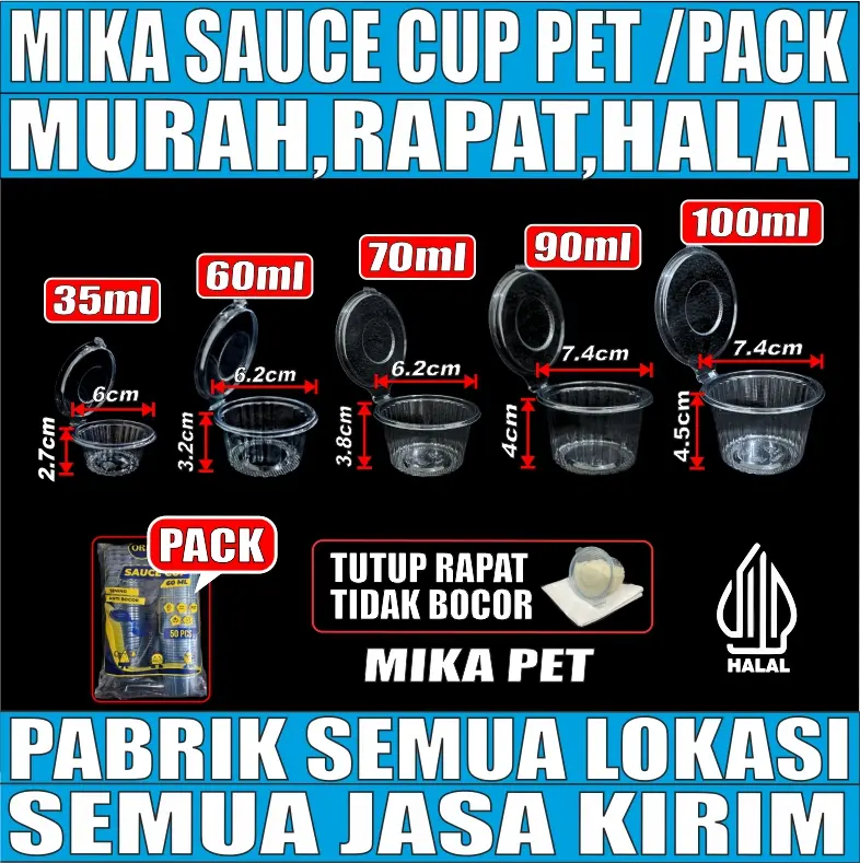 Mika saus cup puding tutup sambung Trifinity u saos sambal 25ml 35ml 60ml 70ml 90ml 100ml pack JSP
