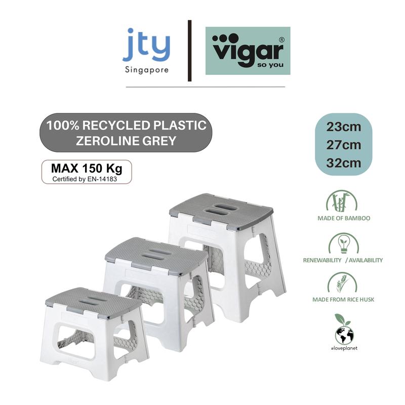 Product Introduction of Vigar Compact Foldable Stool 100% Recycled Plastic Zeroline Grey 8