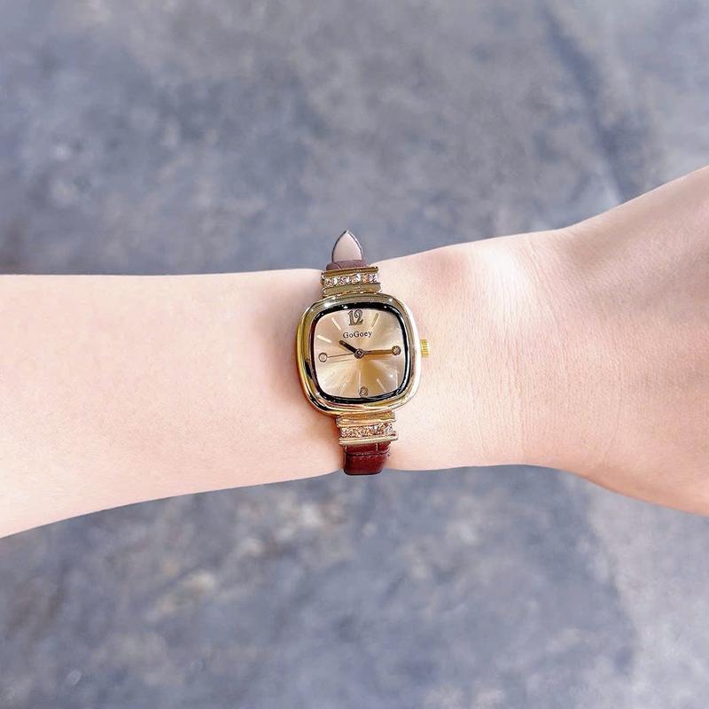  Hugi Đồng Hồ Nữ Hugi_go31 Dây Da Vuông Xinh Đính Đá Tinh Tế. 